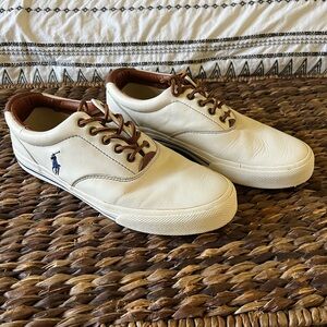 Polo Ralph Lauren Men’s Vaughn Sneakers 10D White Leather Casual Preppy Low Top